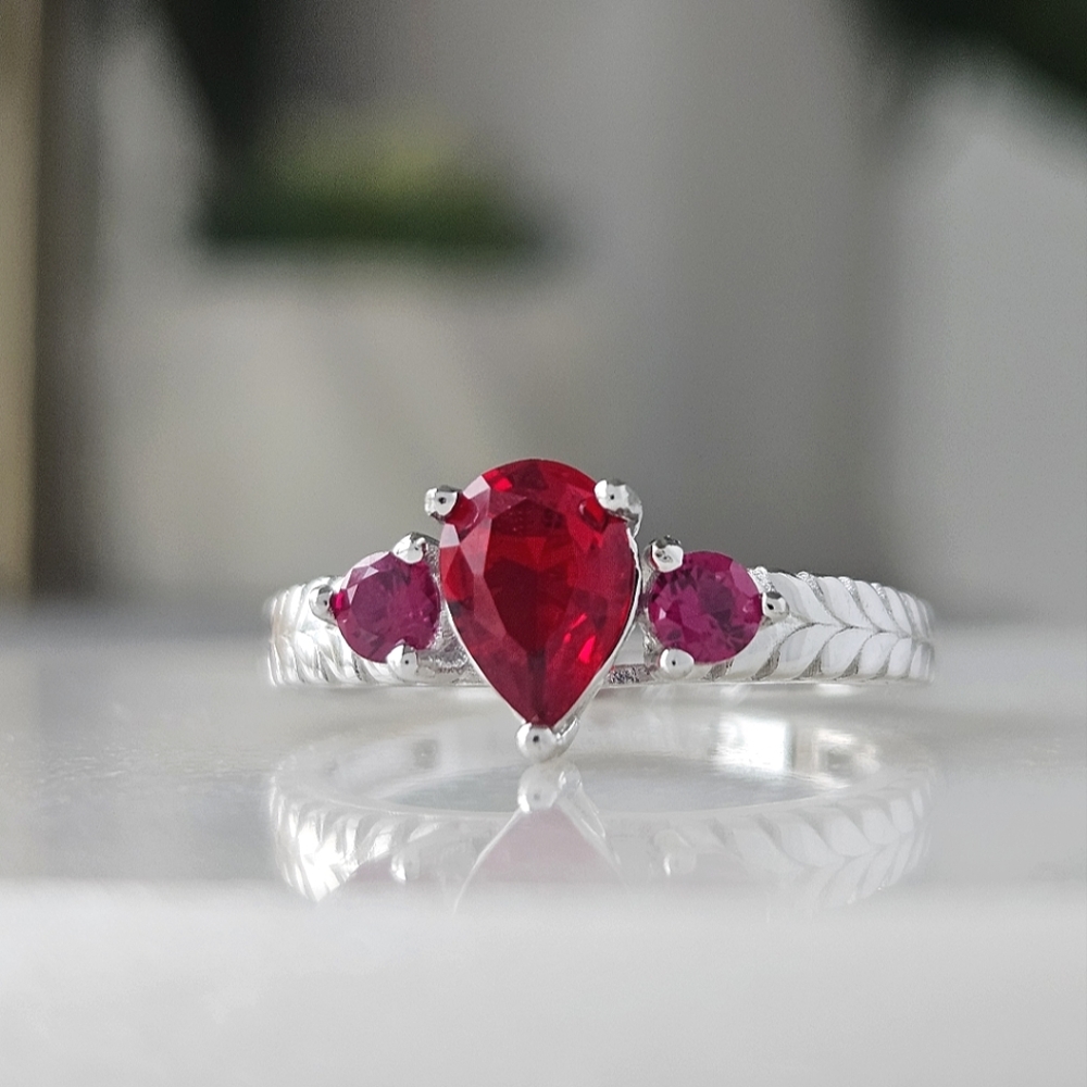 Red Ruby Gemstone Ring, 925 Sterling Silver Charmed Aroma Valentines